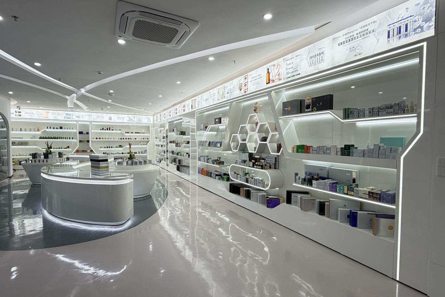 Product showroom at the YANE Beauty facility, Baiyun District, Guangzhou