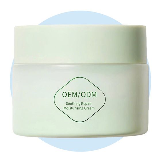 Centella Soothing Cream 50g in a white jar with an emerald green lid